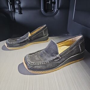 Steve Madden Black Suede Wedge Moccasin Loafers Womens 39 (US 8.5) Fair PreOwned
